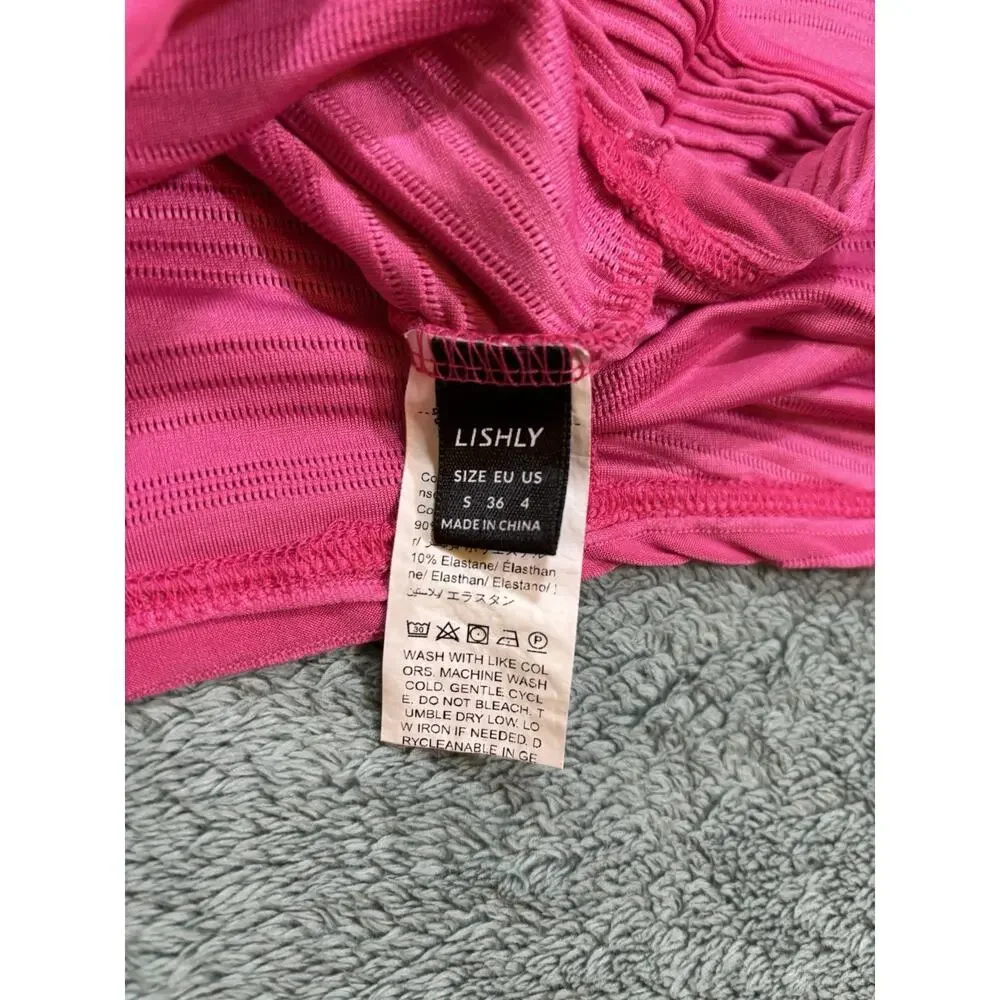 Lishly Pink Knit One Shoulder Cropped Sleeveless Tank Top Size S - Picture 2 of 3